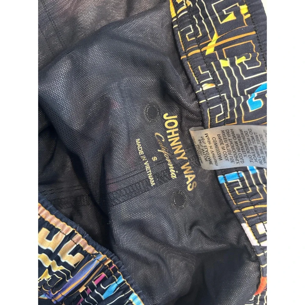 Johnny Was Swim Trunks Black Multi Color Geometric Floral Board Shorts Mens‎